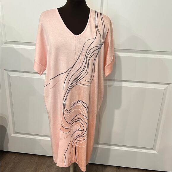 Ming Wang Women’s Pink Black V Neck Art to Wear Abstract Dress Size Large - Picture 1 of 12
